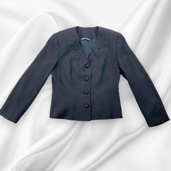 Vintage Y2K Laura Ashley SIZE 6 Black Cocktail Jacket/Blazer with Ribbon Roses - Picture 1 of 10